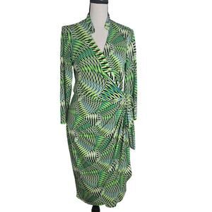 MAGGY LONDON Green Wrap Dress Size 6 V-neck Sexy,  Slinky Dress, Boss Lady